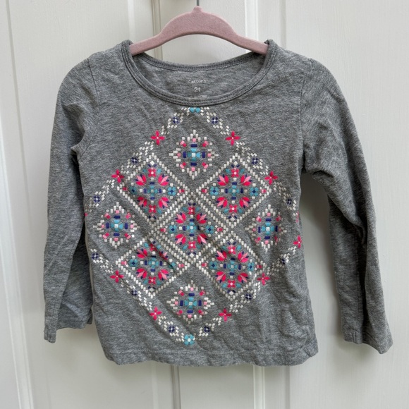 Carter’s 2T Girls Gray Multicolor Pattern Long Sleeve Top Blouse - Picture 1 of 4